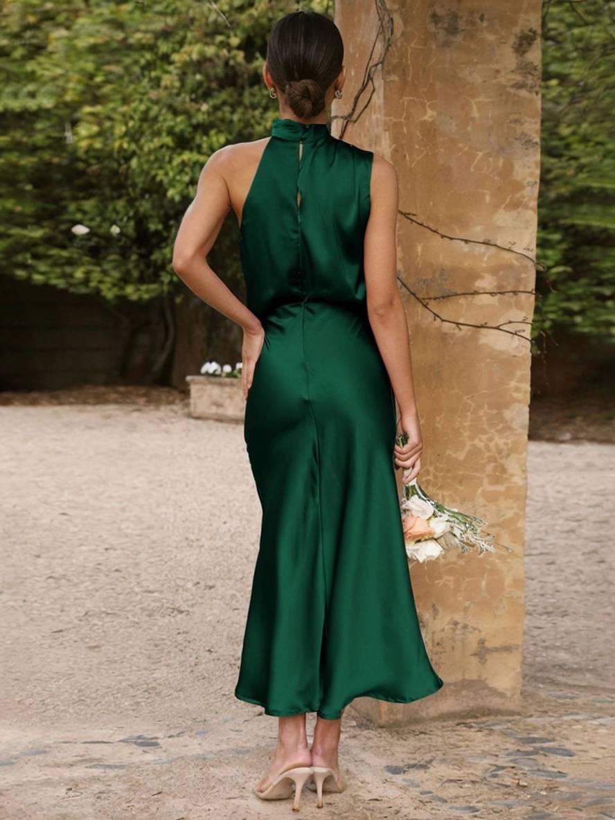 Lange Satin Brautjungfernkleid Ärmless Elegant