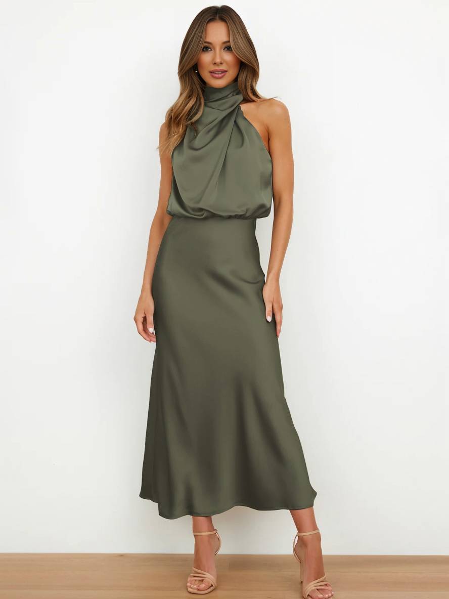 Lange Satin Brautjungfernkleid Ärmless Elegant
