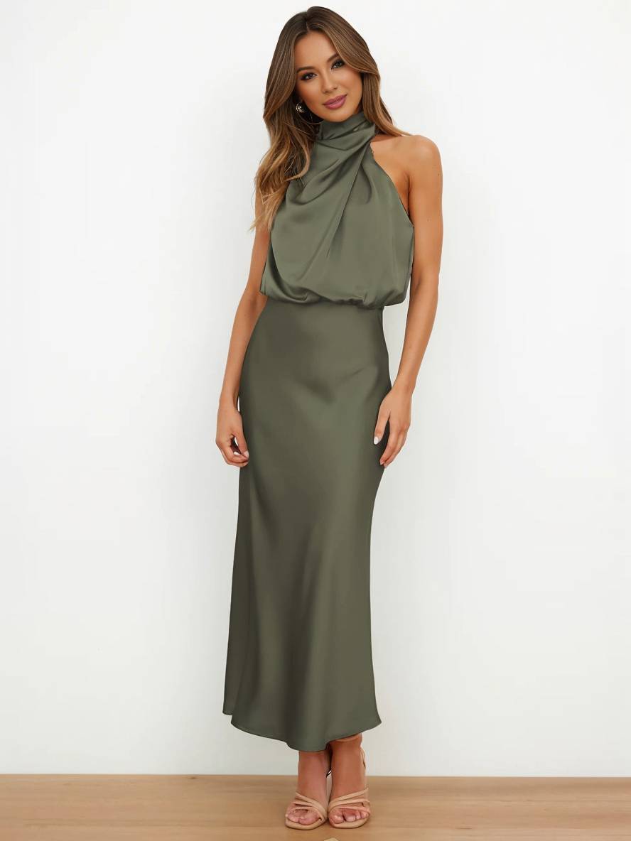 Lange Satin Brautjungfernkleid Ärmless Elegant