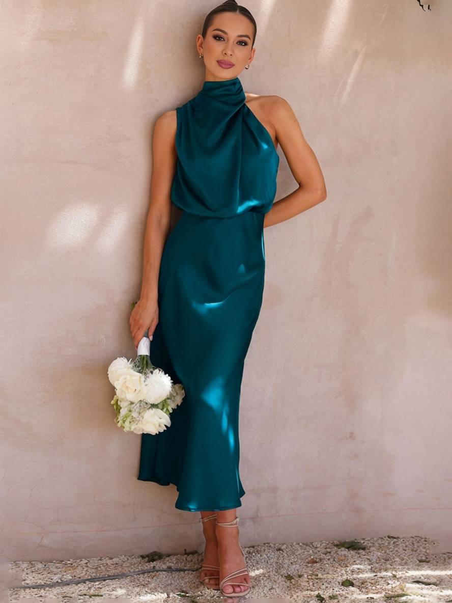 Lange Satin Brautjungfernkleid Ärmless Elegant