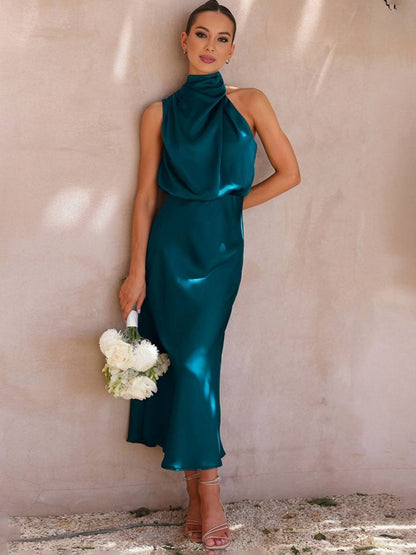 Lange Satin Brautjungfernkleid Ärmless Elegant