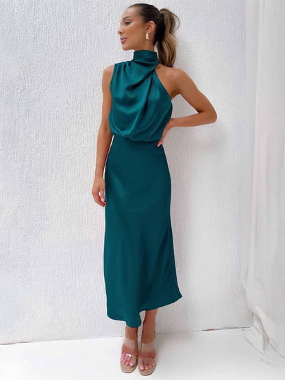 Lange Satin Brautjungfernkleid Ärmless Elegant