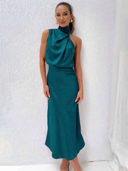 Lange Satin Brautjungfernkleid Ärmless Elegant