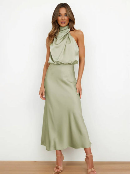 Lange Satin Brautjungfernkleid Ärmless Elegant