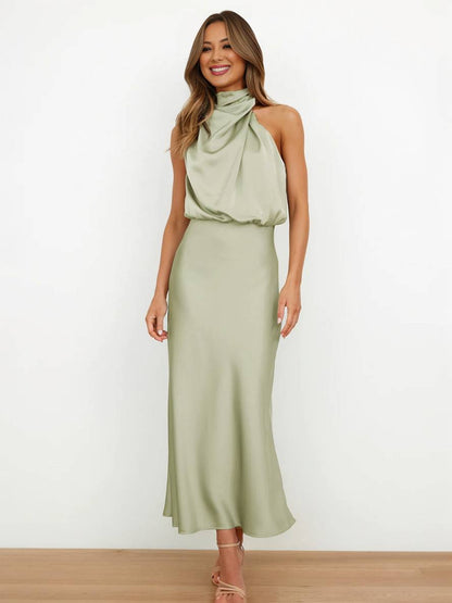 Lange Satin Brautjungfernkleid Ärmless Elegant