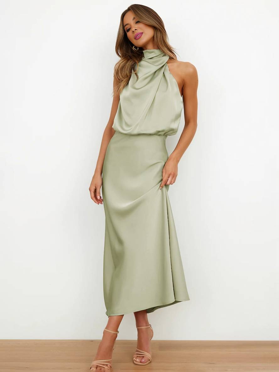 Lange Satin Brautjungfernkleid Ärmless Elegant