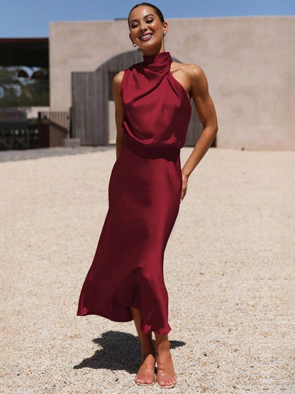 Lange Satin Brautjungfernkleid Ärmless Elegant