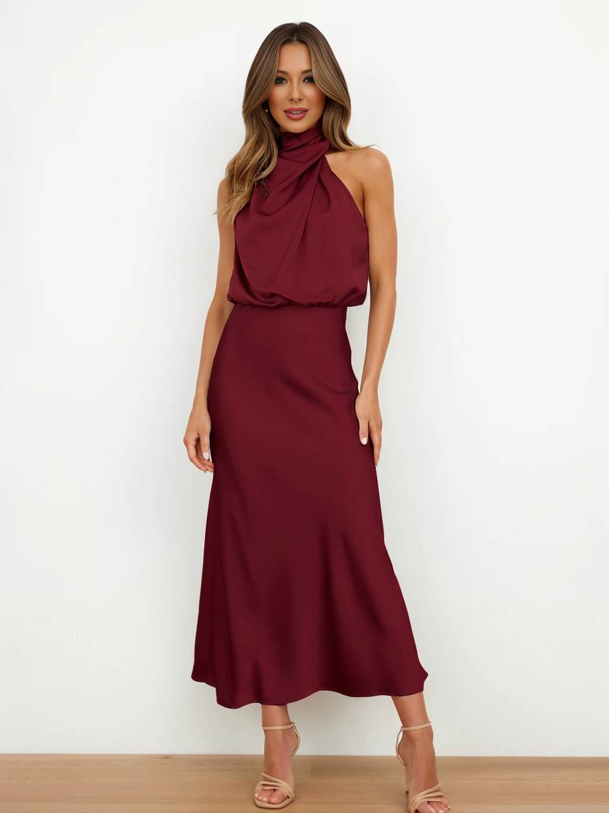 Lange Satin Brautjungfernkleid Ärmless Elegant