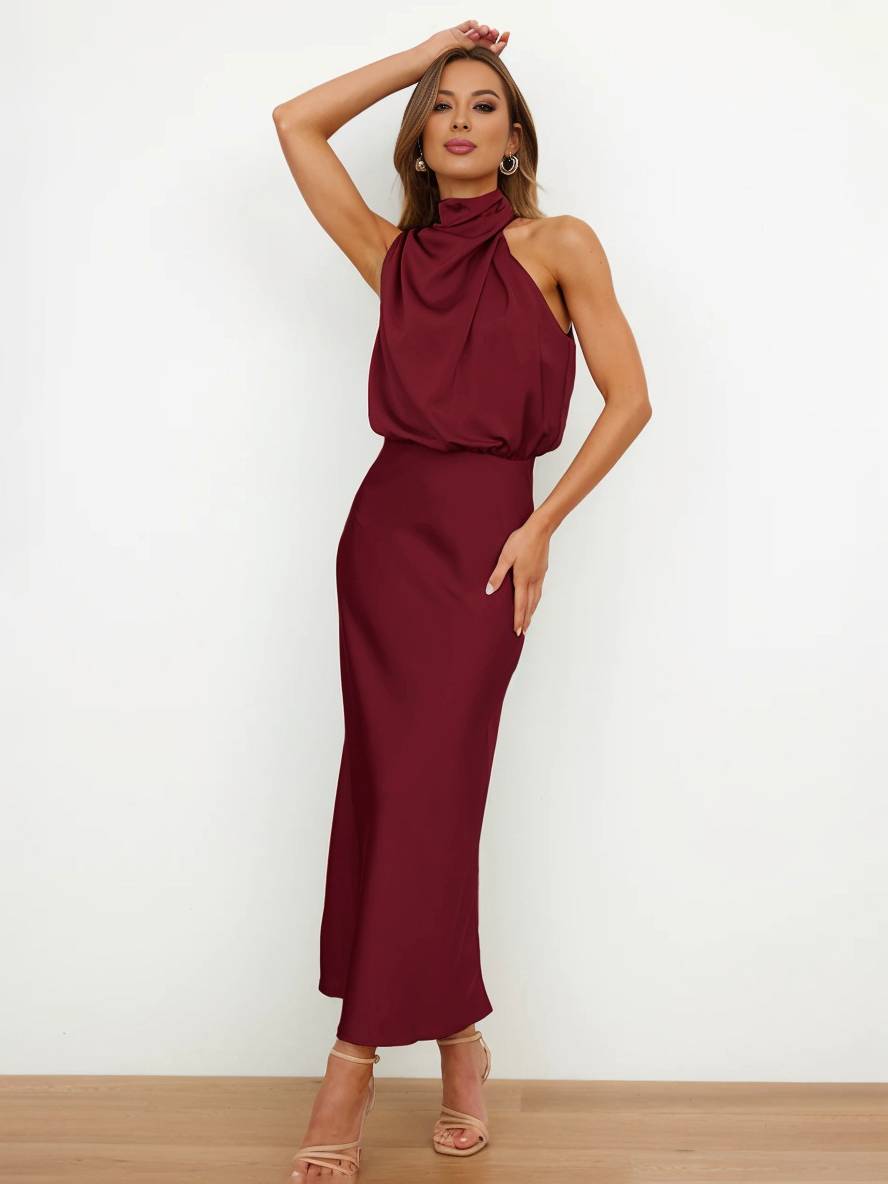 Lange Satin Brautjungfernkleid Ärmless Elegant