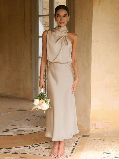Lange Satin Brautjungfernkleid Ärmless Elegant