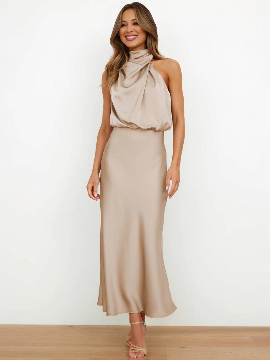 Lange Satin Brautjungfernkleid Ärmless Elegant Schwarz - Norvielle