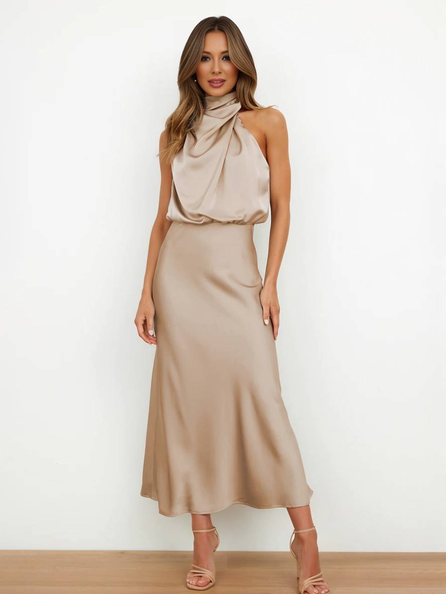 Lange Satin Brautjungfernkleid Ärmless Elegant