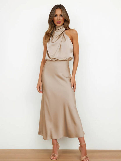 Lange Satin Brautjungfernkleid Ärmless Elegant