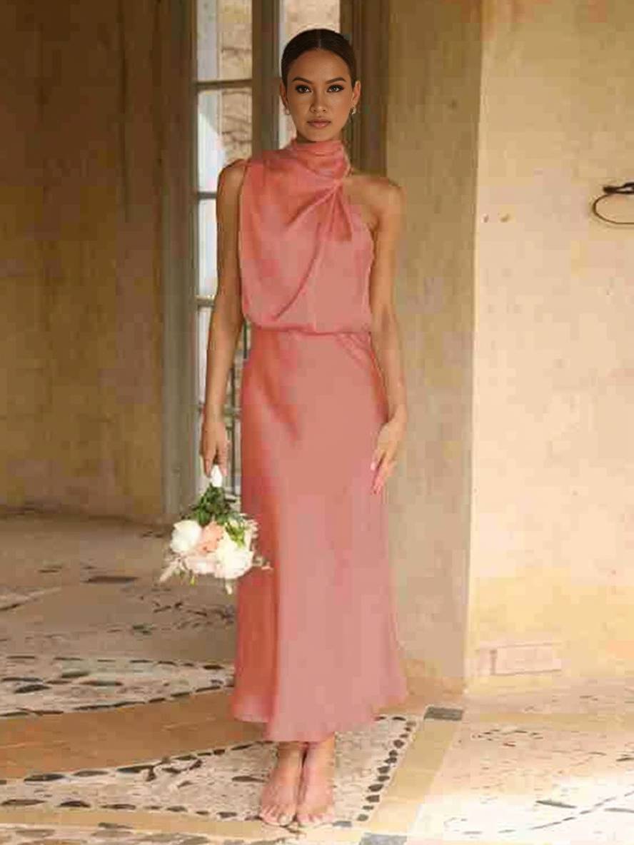 Lange Satin Brautjungfernkleid Ärmless Elegant
