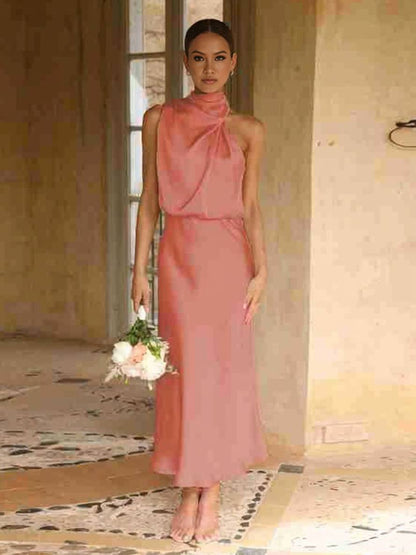 Lange Satin Brautjungfernkleid Ärmless Elegant