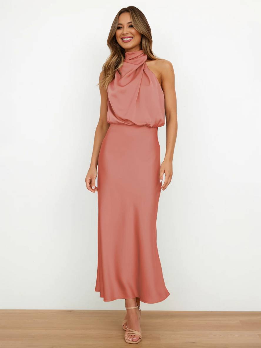 Lange Satin Brautjungfernkleid Ärmless Elegant