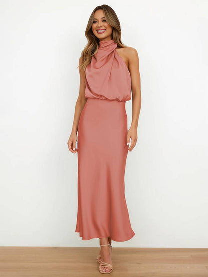 Lange Satin Brautjungfernkleid Ärmless Elegant