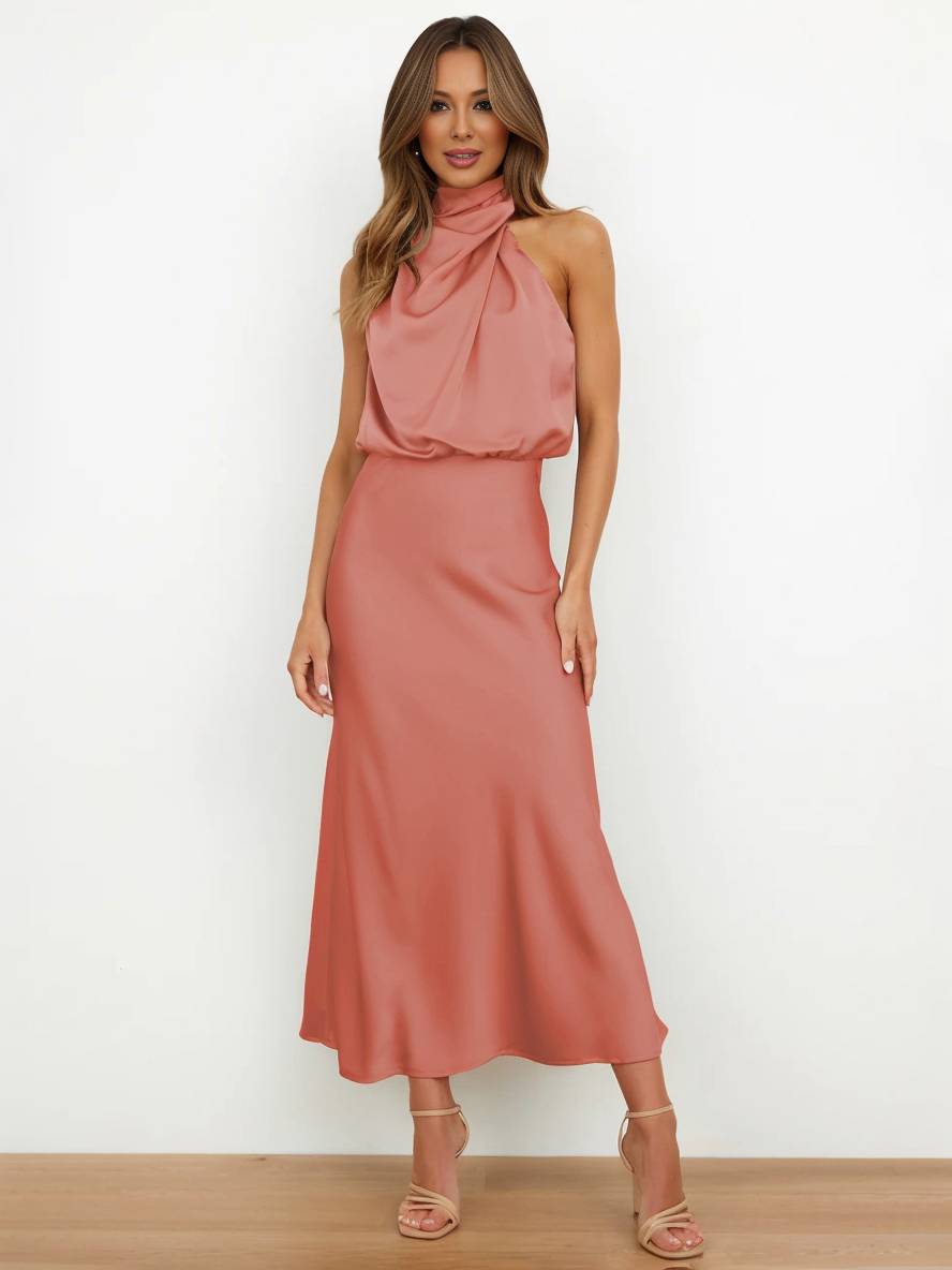 Lange Satin Brautjungfernkleid Ärmless Elegant