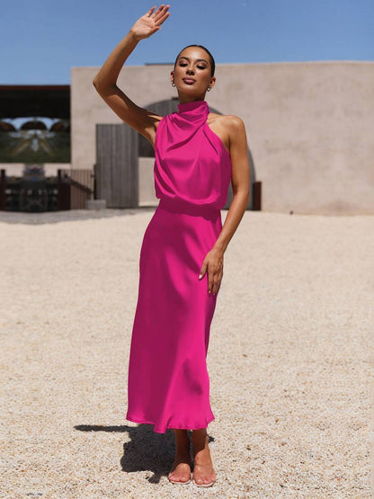 Lange Satin Brautjungfernkleid Ärmless Elegant