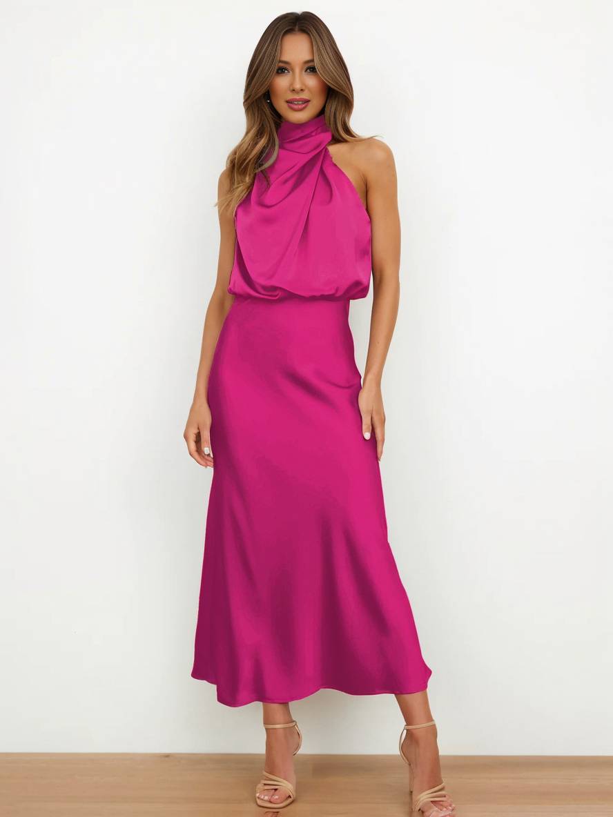 Lange Satin Brautjungfernkleid Ärmless Elegant
