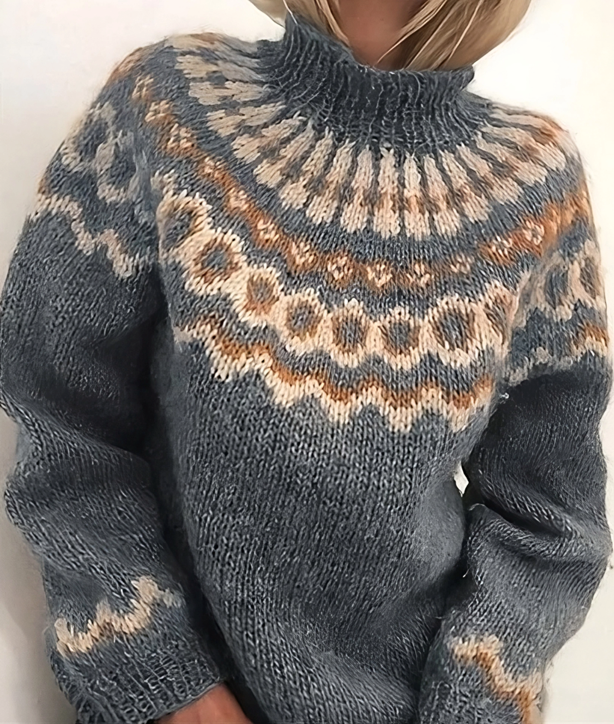 Damen Rollkragenpullover Norwegermuster Warm
