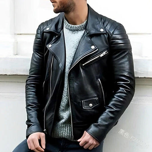 Herren Bikerjacke Leder Schwarz - Norvielle