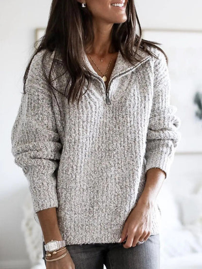 Damenpullover Bequem V-Ausschnitt Zip-Up