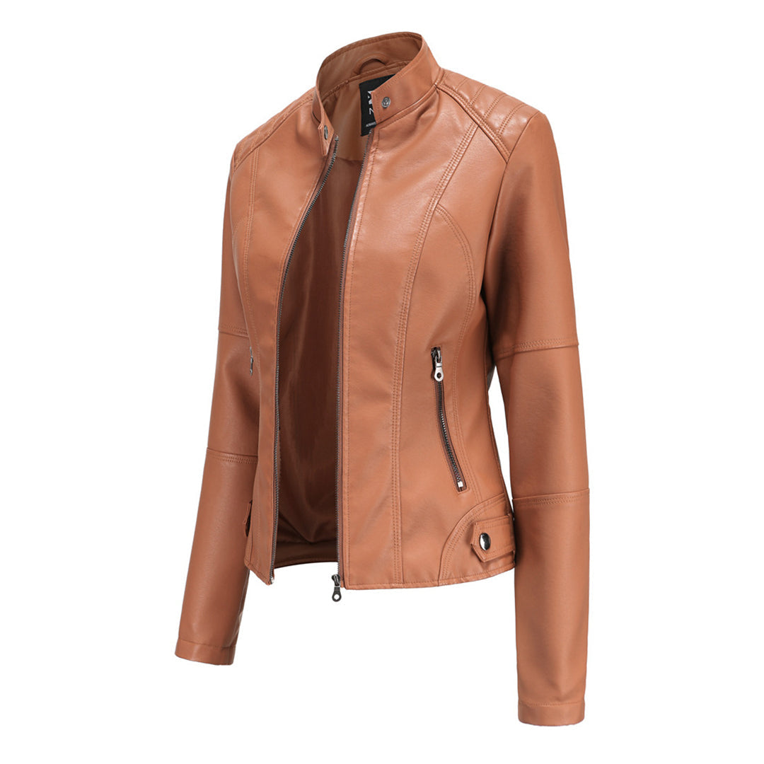 Damen Bikerjacke Kunstleder Reißverschluss