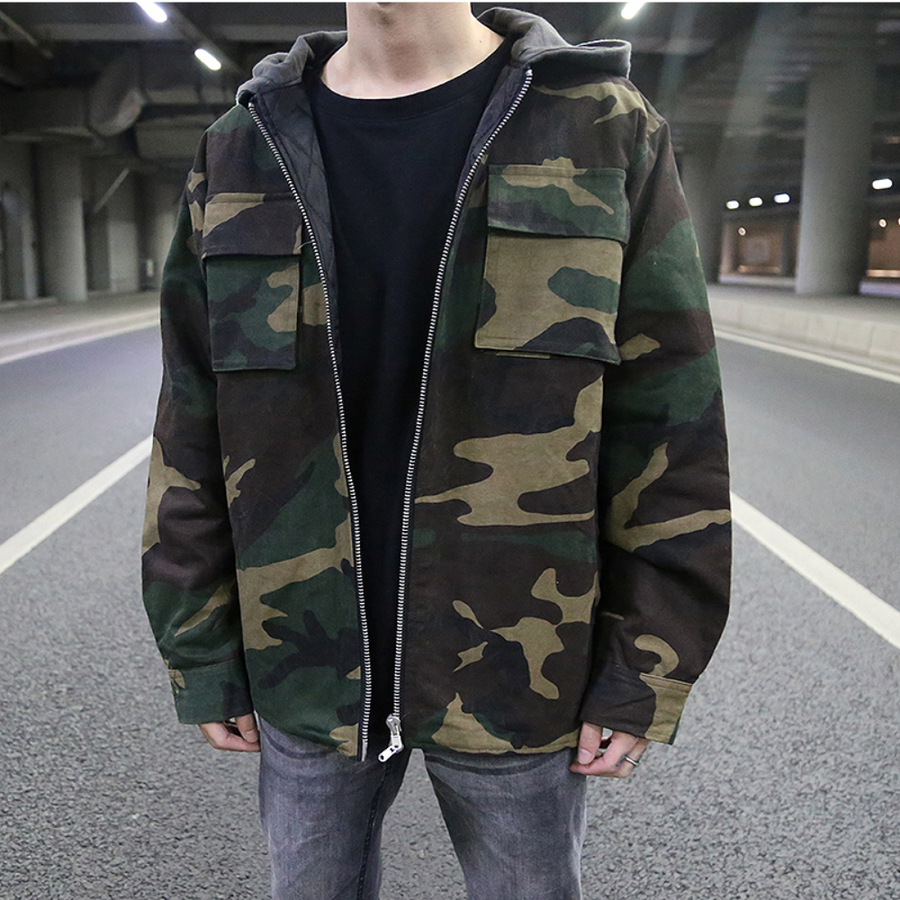 Herren Camouflage-Jacke Reißverschluss Cargo Kapuzenpullover - Norvielle