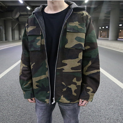 Herren Camouflage-Jacke Reißverschluss Cargo Kapuzenpullover - Norvielle