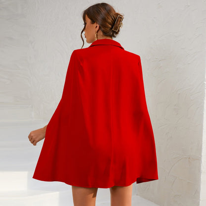Damen Cape Blazer Minikleid Goldknöpfe