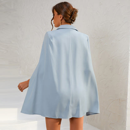 Damen Cape Blazer Minikleid Goldknöpfe