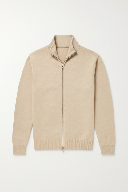 Cardigan mit Reißverschluss – Herren-Cardigan mit langen Ärmeln und durchgehendem Reißverschluss-Beige-S-Chaps Herrenmode