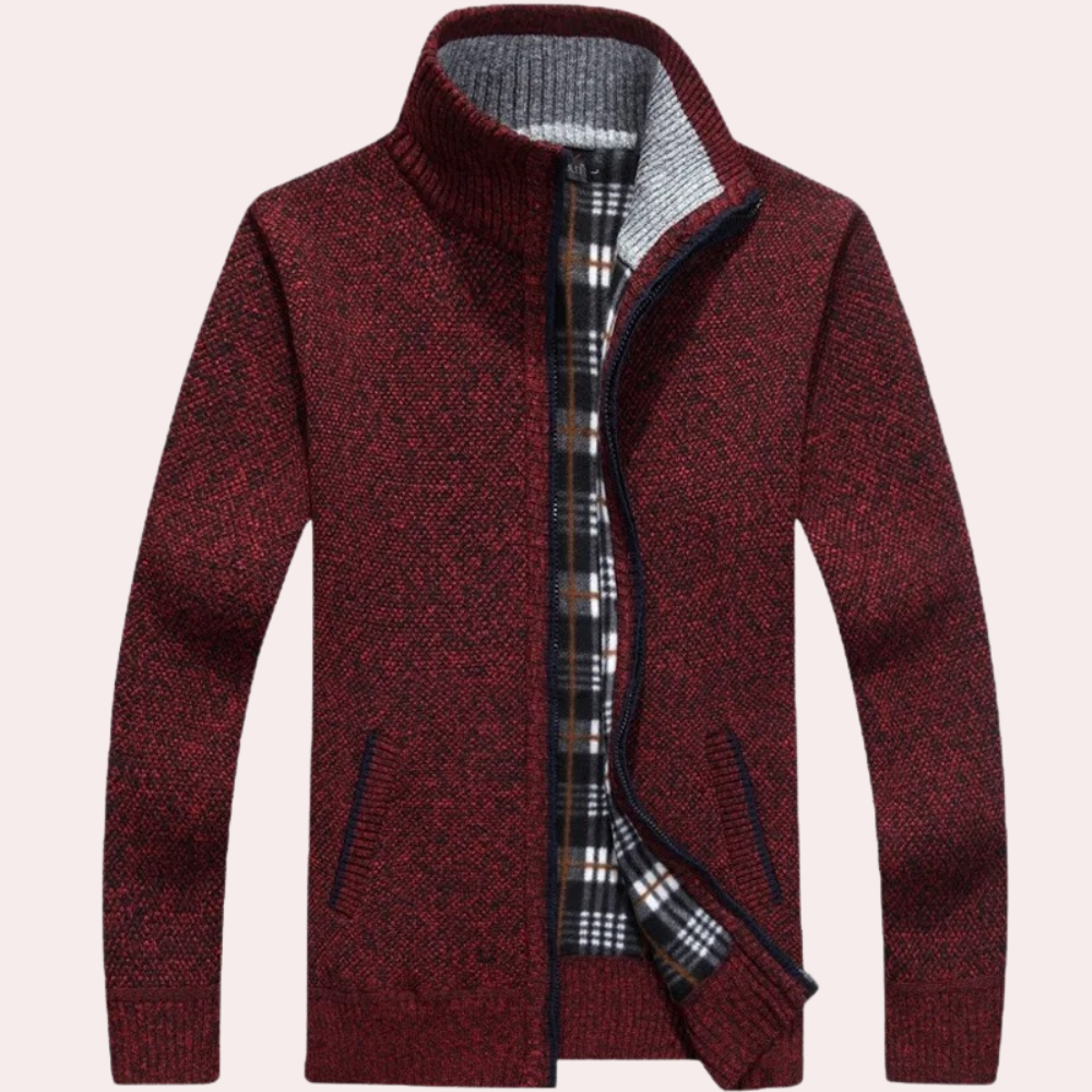 Herren Cardigan Reißverschluss Kariertes Futter Gestrickt Warm - Norvielle
