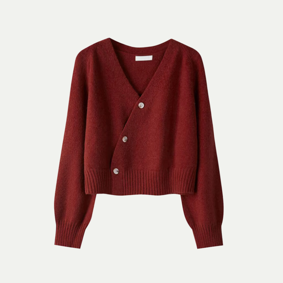 Damen Oversized Cardigan Schräg Knopf Design Beige Winter