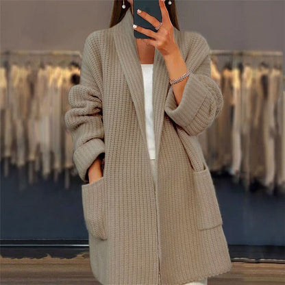 Norvielle Damen V-Ausschnitt Cardigan Lockere Passform Langärmlig
