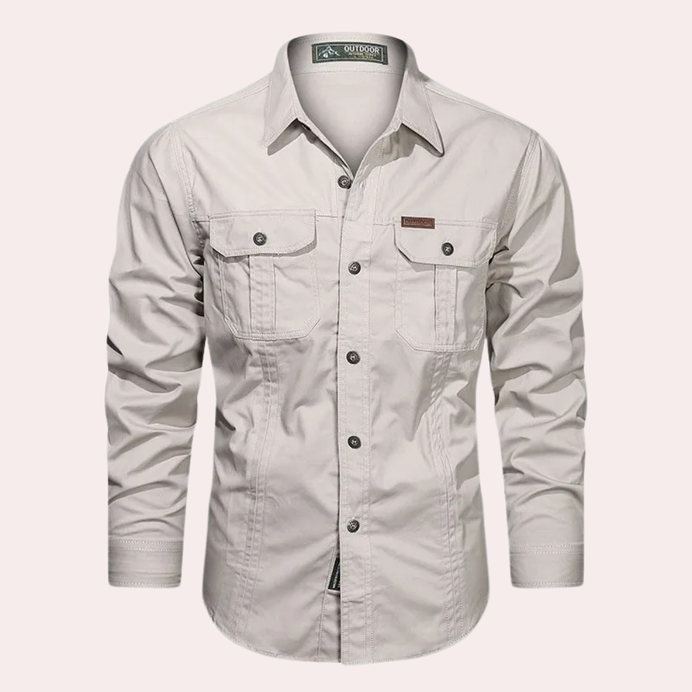 Herren Langarmhemd Button-Up Casual Baumwolle Weiß - Norvielle