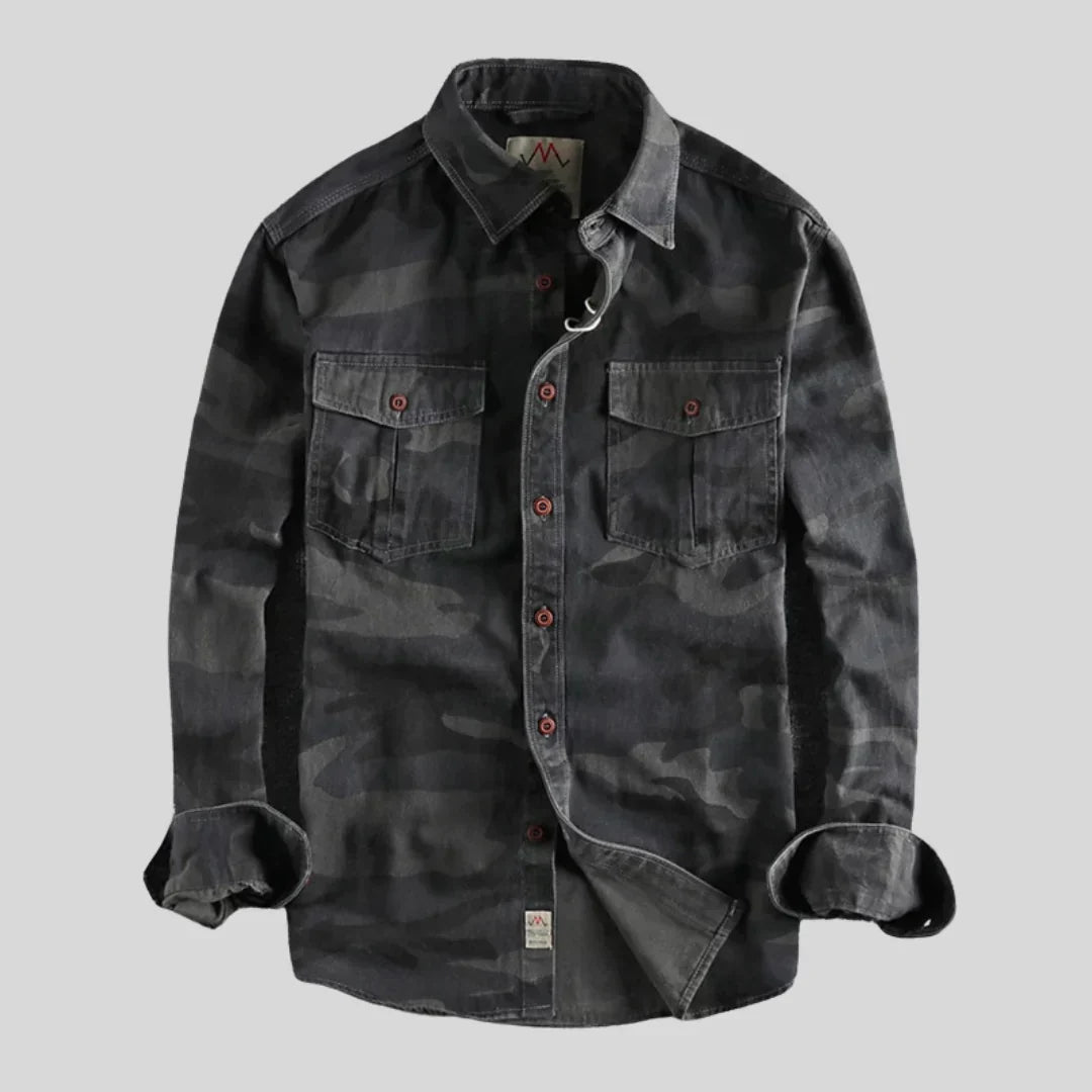 Herren Camouflage Overshirt Langarm Knöpfe Grün - Norvielle