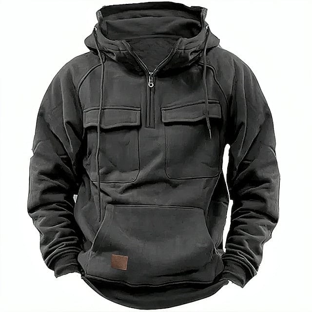 Herren Fleece-Hoodie Viertelreißverschluss Schwarz - Norvielle