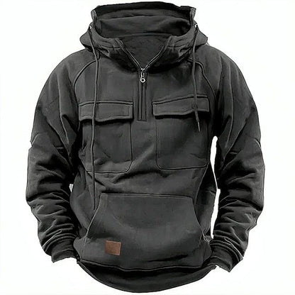 Herren Fleece-Hoodie Viertelreißverschluss Schwarz - Norvielle