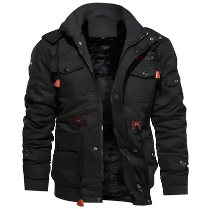 Cargo-Jacke | Mit Kapuze | Taschen | Fleecegefütterte Jacke | Herren-Winterjacke-Schwarz-M-Chaps Herrenmode