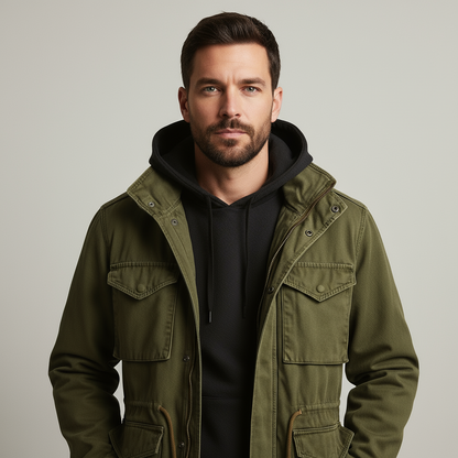 Herren Parka Jacket Kordelzug Army Style Beige - Norvielle