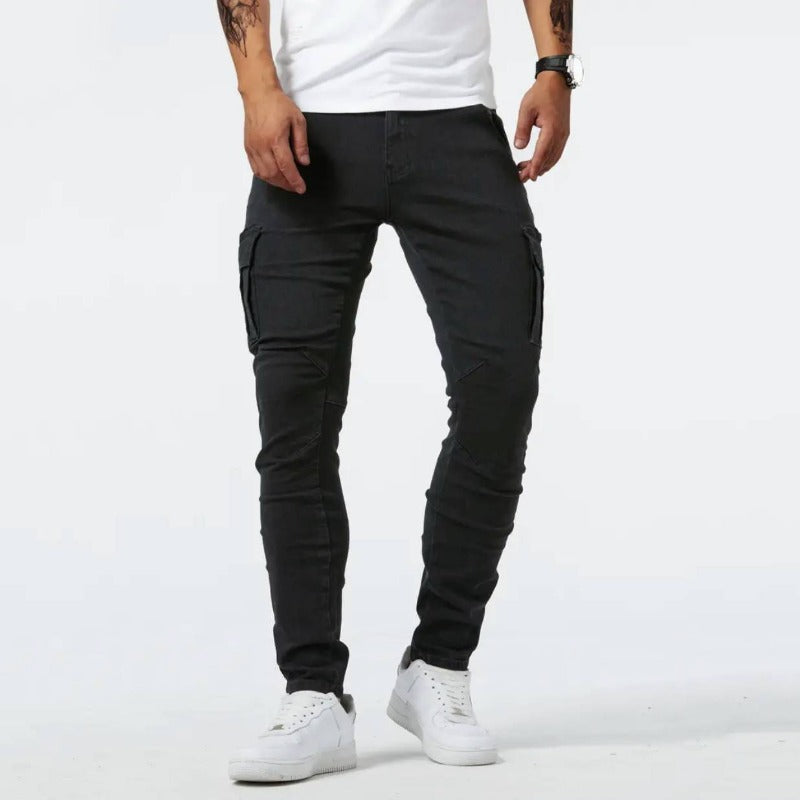 Cargo Jeans - Slim Fit - Stretch - Skinny Jeans - Herrenjeans-Schwarz-S-Chaps Herrenmode