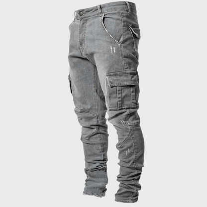 Cargo Jeans - Slim fit - Stretch - Skinny Jeans - Herrenjeans-Grau-S-Chaps Herrenmode