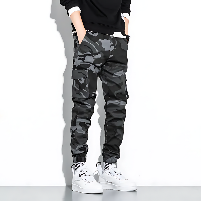 Cargo-Jogginghose | Camouflage | Slim Fit | Cargohose | Herrenhose-Grau-M-Chaps Herrenmode
