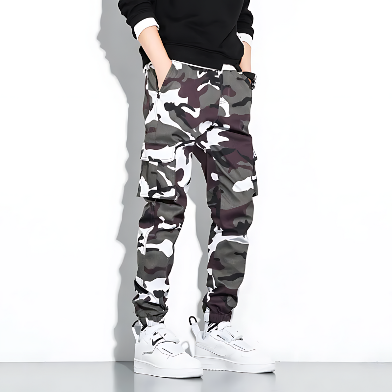 Cargo-Jogginghose | Camouflage | Slim Fit | Cargohose | Herrenhose-Weiß-M-Chaps Herrenmode