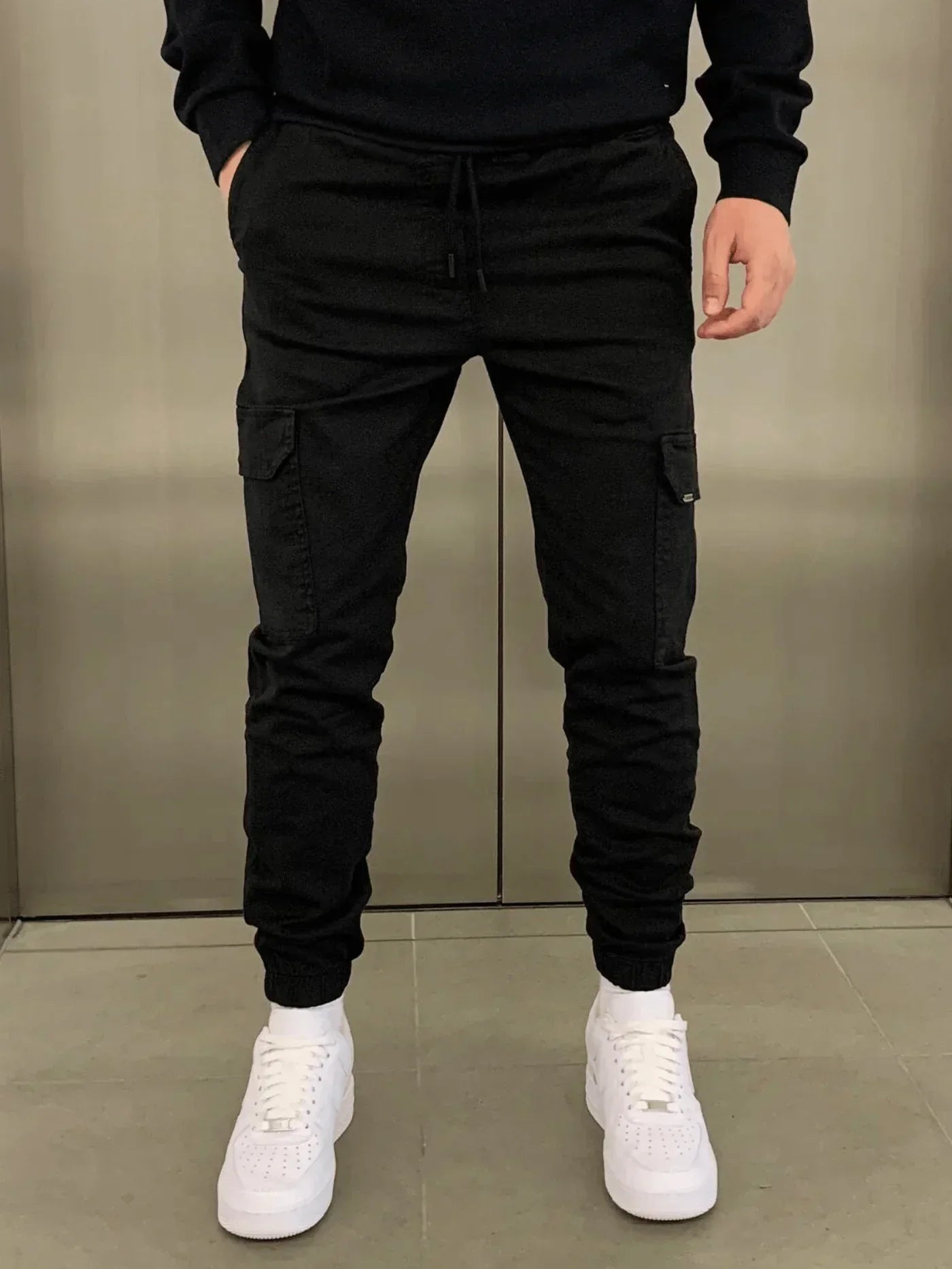 Herren Skinny Cargo-Jogginghose Kordelzug Schwarz - Norvielle