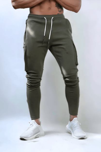 Cargo-Jogginghosen – Kordelzug – Jogginghosen – Cargohosen – Trainingshosen für Herren-Armeegrün-S-Chaps Herrenmode