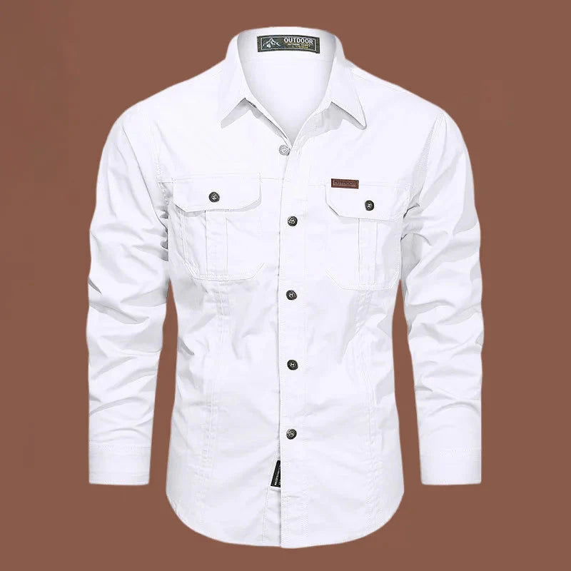 Cargo-Shirt – Langärmliges Herrenhemd mit Knöpfen und Taschen-Weiß-M-Chaps Herrenmode