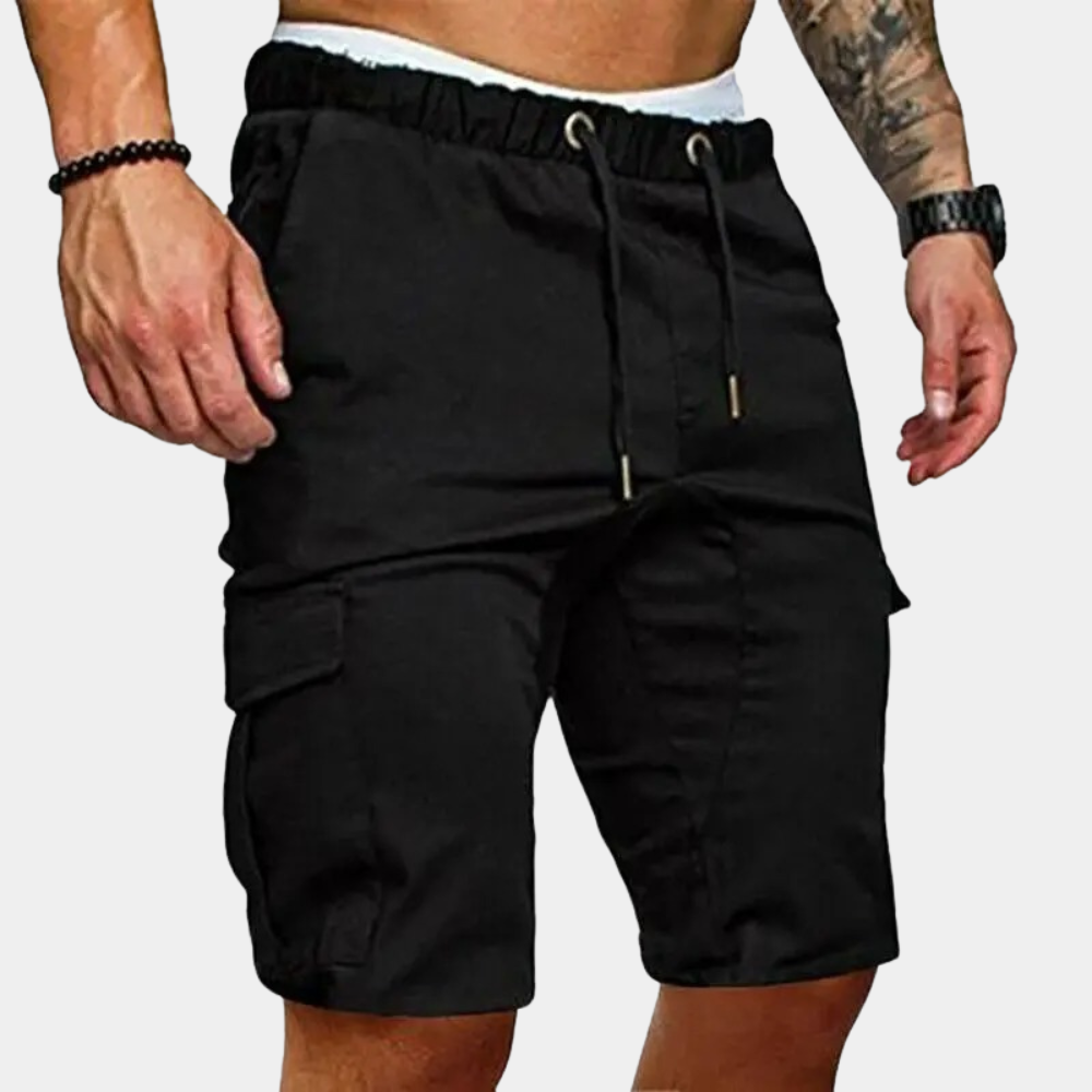 Herren Cargo Shorts Kordelzug Lang Bein Sommer Schwarz - Norvielle